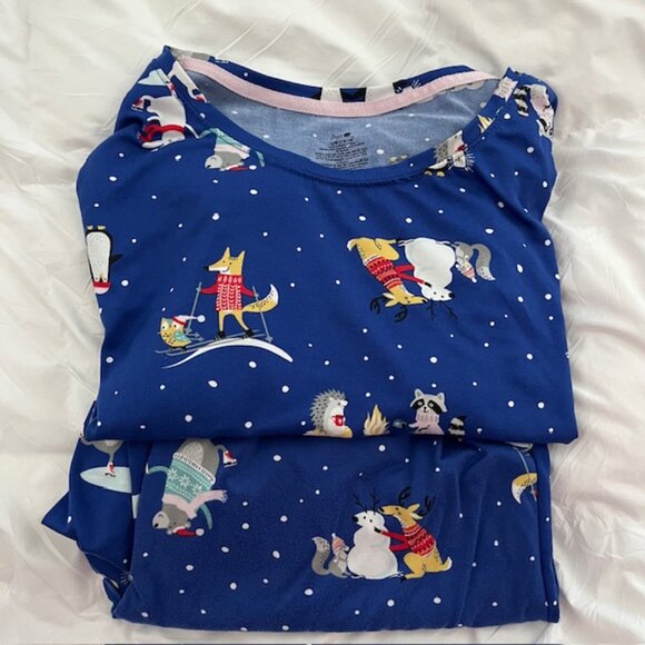 Secret Treasures Forest Critters Blue Long Sleeve Knit Pajama Sleep Set -Size L - Picture 5 of 6